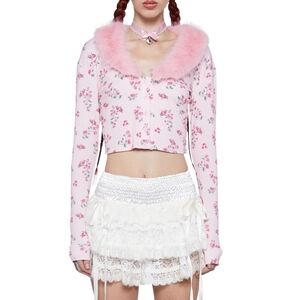 Sugar Thrillz Pink Faux Fur Collar Cardigan